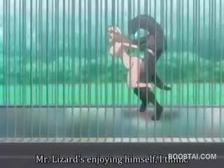 Dögös anime adolescent pina szögezték kemény által szörny nál nél a zoo